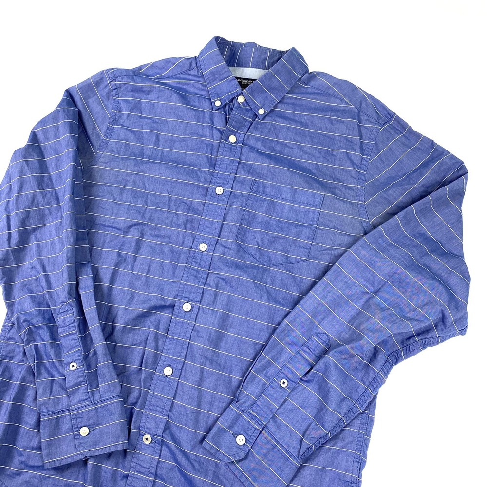 American Eagle Outfitters Shirt Men Medium Button Front Blue Stripe Athletic Fit - Picture 2 of 8